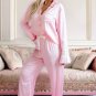 Light Pink Satin Knot Accent Shirt and Ruffled Pants Lounge Set