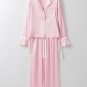 Light Pink Satin Knot Accent Shirt and Ruffled Pants Lounge Set