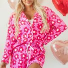 Pink Flower Print Long Sleeve Shirt Shorts Pajamas Set