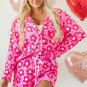 Pink Flower Print Long Sleeve Shirt Shorts Pajamas Set