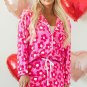 Pink Flower Print Long Sleeve Shirt Shorts Pajamas Set
