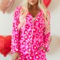 Pink Flower Print Long Sleeve Shirt Shorts Pajamas Set