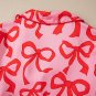 Pink 2pcs Bow Print Shirt Style Long Sleeve Pajama Set