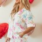 White Bowknot Print Buttoned Shirt High Waist Shorts Pajama Set
