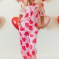 Pink Classic Heart Valentines Short Sleeve Pants Pajamas Set
