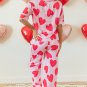 Pink Classic Heart Valentines Short Sleeve Pants Pajamas Set