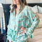 Green Leopard Satin Ruffle Pajama Short Set