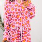 Pink Leopard Print Long Sleeve Shirt and Shorts Pajama Set