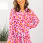 Pink Leopard Print Long Sleeve Shirt and Shorts Pajama Set