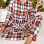 Red Christmas Plaid Print Two Piece Long Sleeve Pajamas Set