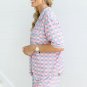 Purple Checkered Pattern Short Sleeve Pajamas Set