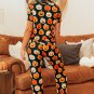Orange Halloween Pattern Short Sleeve Shirt Pajama Set