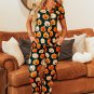 Orange Halloween Pattern Short Sleeve Shirt Pajama Set