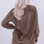 Coffee Solid Loose Fit Two Piece Fleece Lounge Set