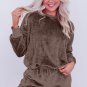 Coffee Solid Loose Fit Two Piece Fleece Lounge Set