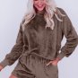 Coffee Solid Loose Fit Two Piece Fleece Lounge Set