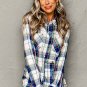 Blue Plaid Print Shirt and Shorts 2Pcs Lounge Set