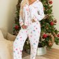 White Christmas Print Lapel Shirt and Pants Sleepwear