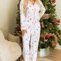 White Christmas Print Lapel Shirt and Pants Sleepwear