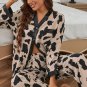 Khaki Cheetah Contrast Trim Loose Fit Two Piece Sleepwear