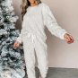 Light Grey Leopard Textured Loose Fit Fleece Lounge Set