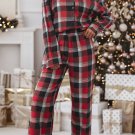 Red Christmas Checkered Pattern Loose Shirt and Pants Lounge Set