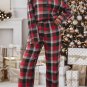 Red Christmas Checkered Pattern Loose Shirt and Pants Lounge Set
