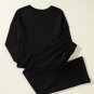 Black Textured Long Sleeve T Shirt and Pants Lounge Set