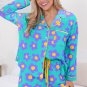 Green Flower Print Long Sleeve Shirt Shorts Pajamas Set