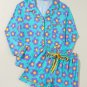 Green Flower Print Long Sleeve Shirt Shorts Pajamas Set