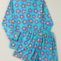 Green Flower Print Long Sleeve Shirt Shorts Pajamas Set