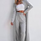 Light Grey Split Long Cardigan and Skinny Pants Lounge Set