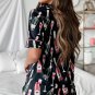 Black Champagne Print Silky Short Sleeve Pajamas Set