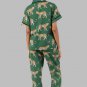 Green Cheetah Print Short Sleeve Shirt and Pants Pajama Set