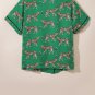 Green Cheetah Print Short Sleeve Shirt and Pants Pajama Set