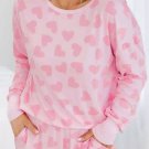 Pink Valentine Heart Shape Print Long Sleeve Top Shorts Lounge Set