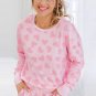Pink Valentine Heart Shape Print Long Sleeve Top Shorts Lounge Set