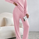 Light Pink Ribbed Knit V Neck Slouchy Two-piece Outfit