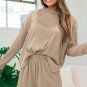 Smoke Gray Loose Textured Pullover and Pants Outfit