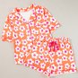 Orange Flower Print Short Sleeve Shirt Pajamas Set