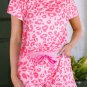 Pink Leopard Print Tee and Satin Tie Shorts Lounge Set