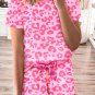 Pink Leopard Print Tee and Satin Tie Shorts Lounge Set