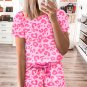 Pink Leopard Print Tee and Satin Tie Shorts Lounge Set
