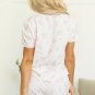 Pink Floral Lettuce Trim Tee and Shorts Ribbed Lounge Set