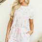Pink Floral Lettuce Trim Tee and Shorts Ribbed Lounge Set