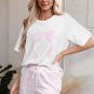 Pink Bow Knot Print Loose Fit Two Piece Casual Lounge Set