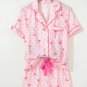 Pink Bow Print Contrast Pipping Short Pajamas Set