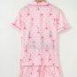 Pink Bow Print Contrast Pipping Short Pajamas Set