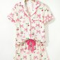 Beige Bow Fruit Print Contrast Pipping Short Pajamas Set