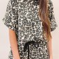 Black Cheetah Printed Casual Tee and Shorts Lounge Set